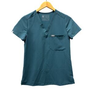 FIGS Scrub Top Womens XXS Catarina Caribbean Blue One Pocket Short Sleeve V-Neck